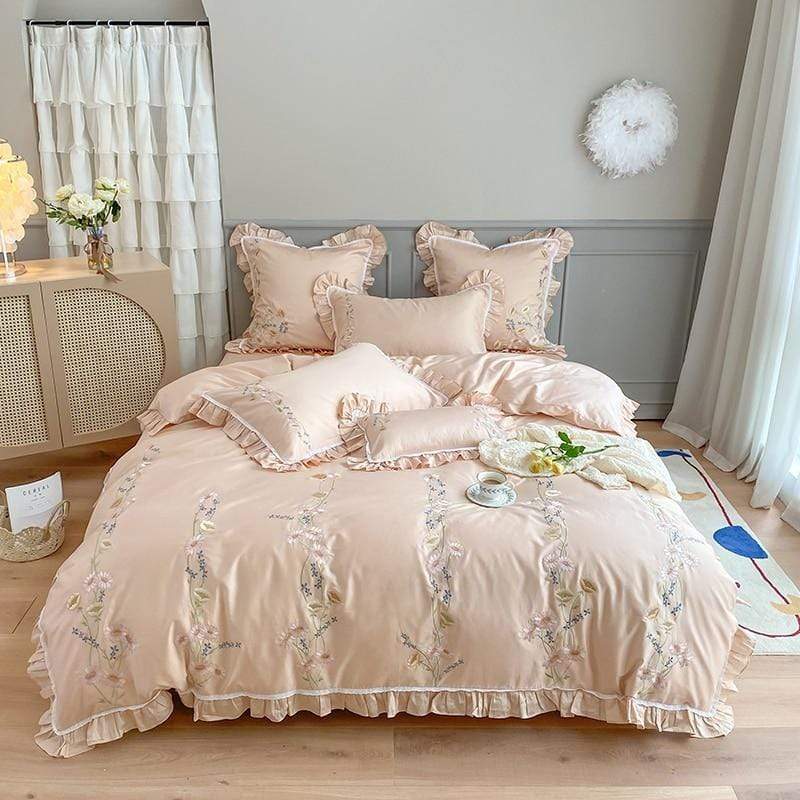 Luxury Floral Embroidery 4 Pieces Bedding Set