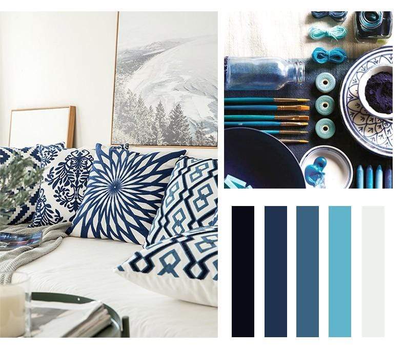 Blue and White Geometric Cushion Covers