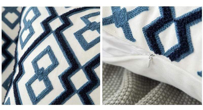 Blue and White Geometric Cushion Covers