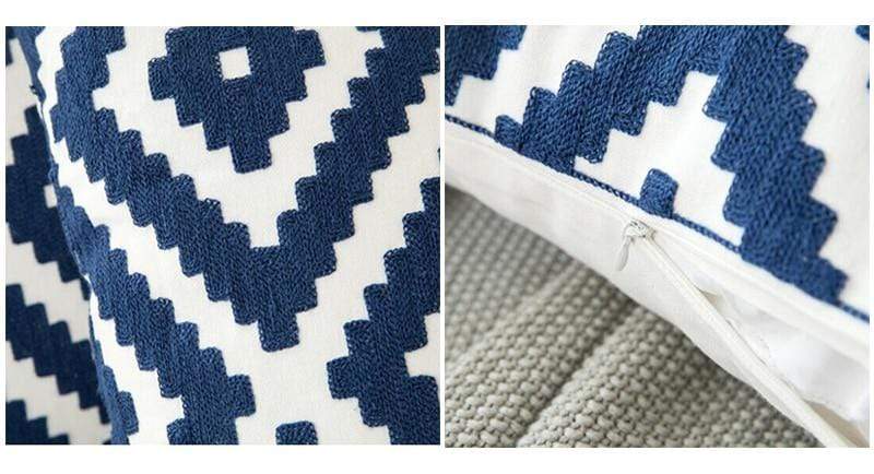 Blue and White Geometric Cushion Covers