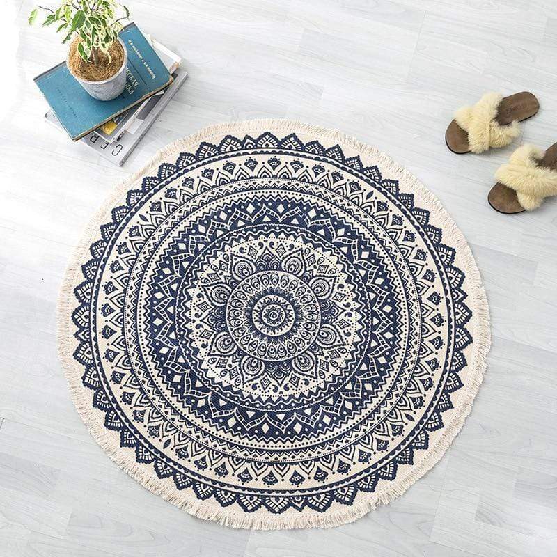Bohemian Dark Blue & White Round Area Rug