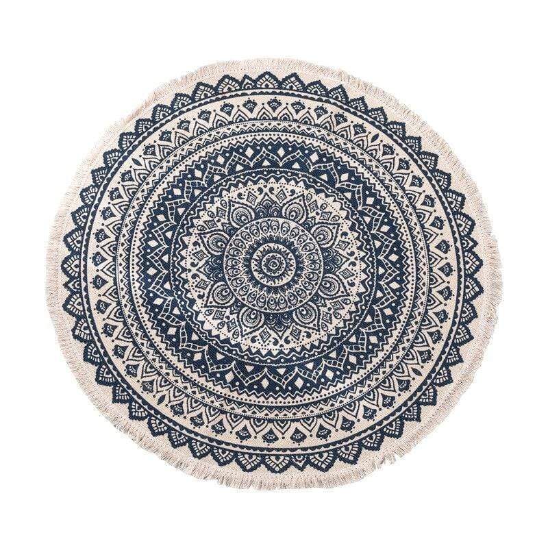 Bohemian Dark Blue & White Round Area Rug