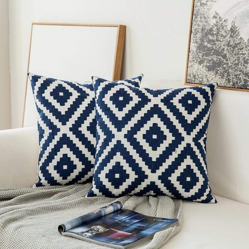 Blue and White Geometric Cushion Covers
