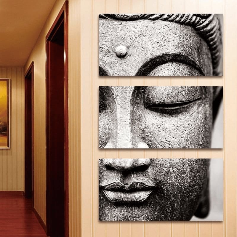 Black and White Buddha Wall Art 3 Pcs Canvas Print