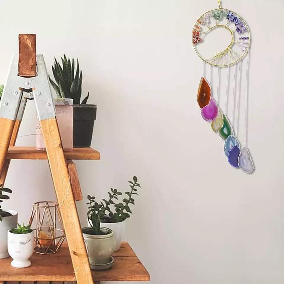 Chakra Crystal Tree Of Life Agate Slices Suncatcher