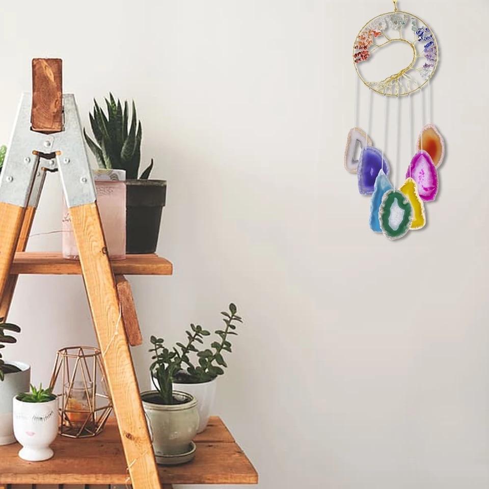 Chakra Crystal Tree Of Life Agate Slices Suncatcher