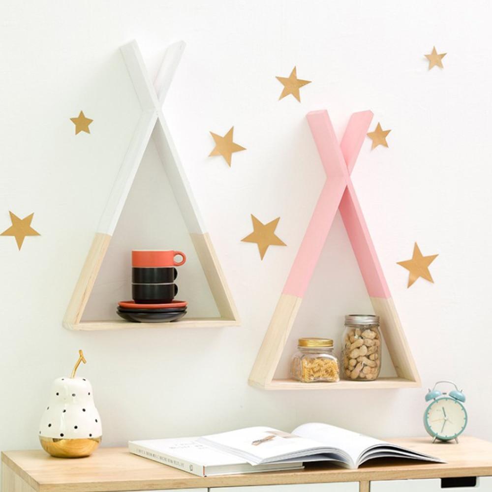 Color Dipped Wooden Triangle Wall Shelf