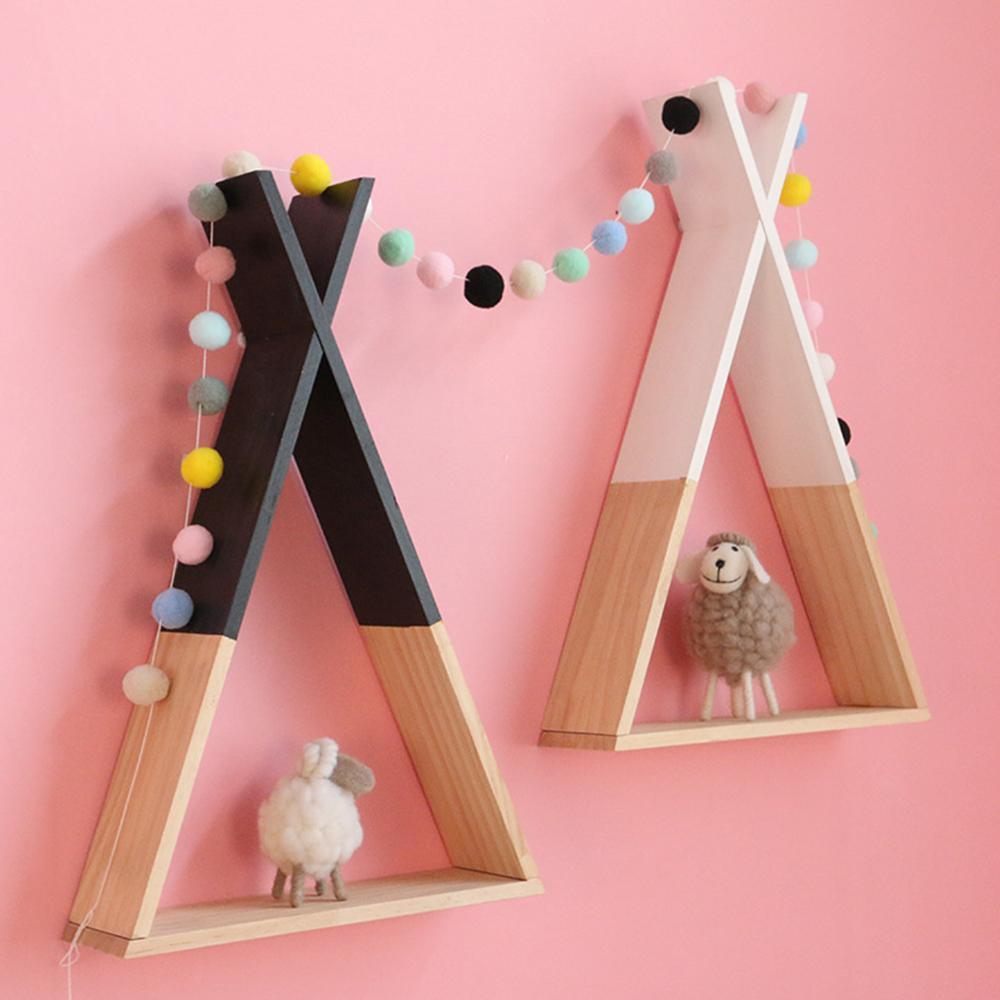 Color Dipped Wooden Triangle Wall Shelf