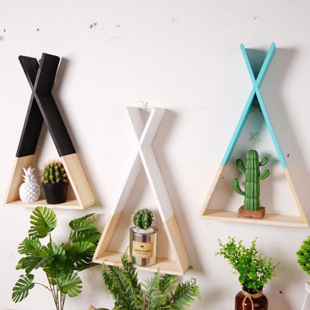 Color Dipped Wooden Triangle Wall Shelf