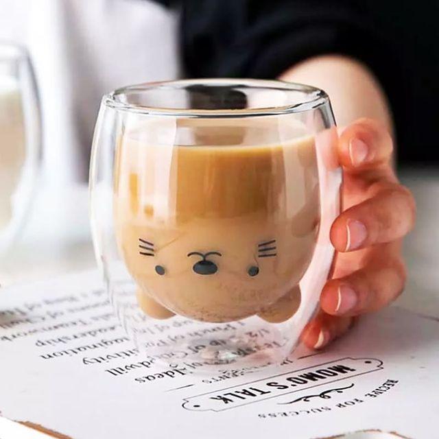 Cute Animals Double Glass Mug