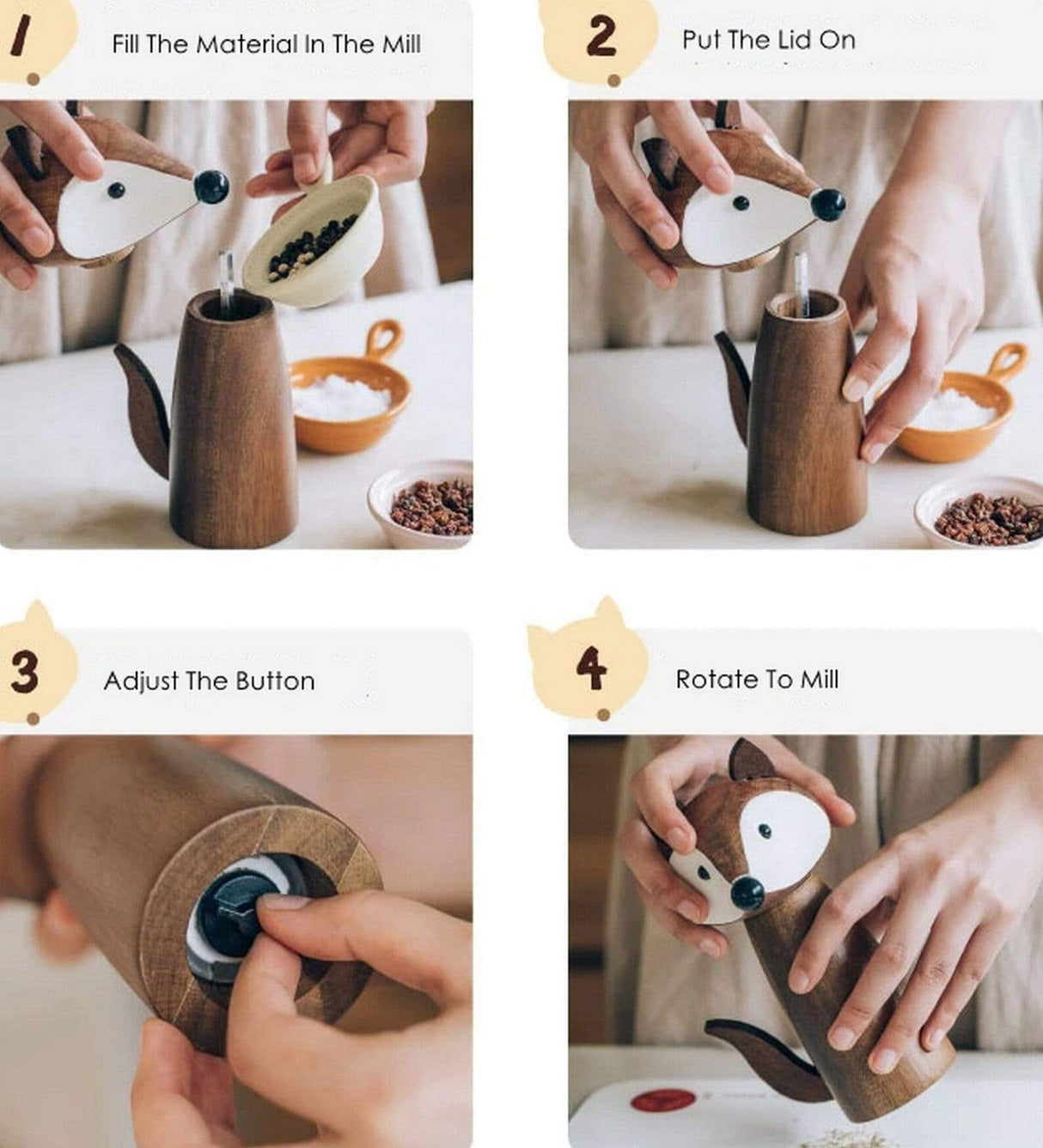 Cute Fox Wooden Spice Grinder