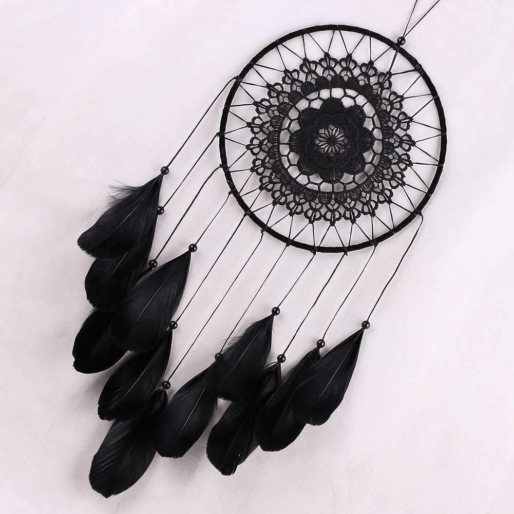 Handmade Black Feather Lace Indian Dream Catcher