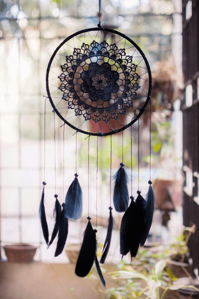 Handmade Black Feather Lace Indian Dream Catcher