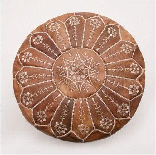 Handmade Genuine Leather Moroccan Pouf Unstuffed