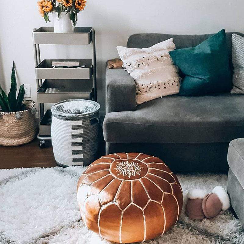 Handmade Genuine Leather Moroccan Pouf Unstuffed