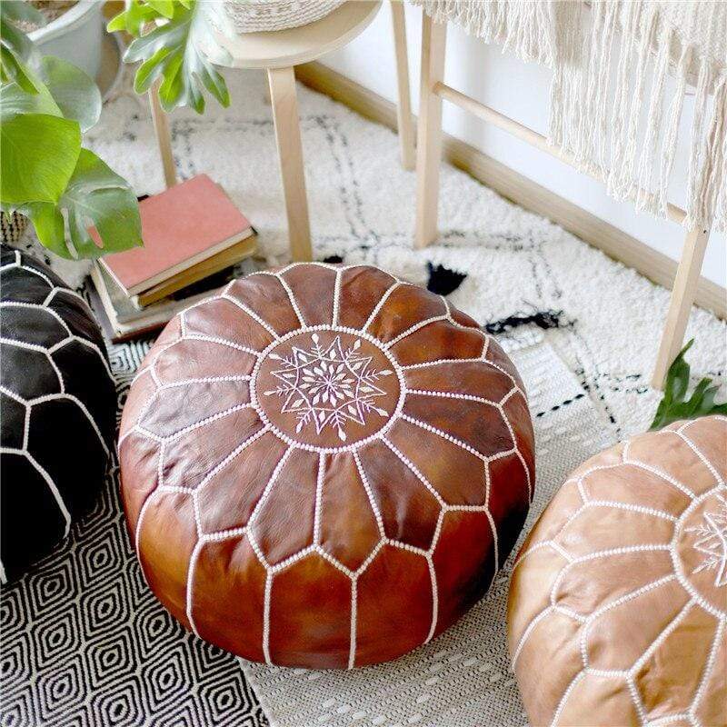 Handmade Genuine Leather Moroccan Pouf Unstuffed