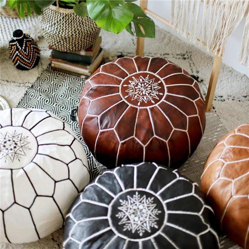 Handmade Genuine Leather Moroccan Pouf Unstuffed