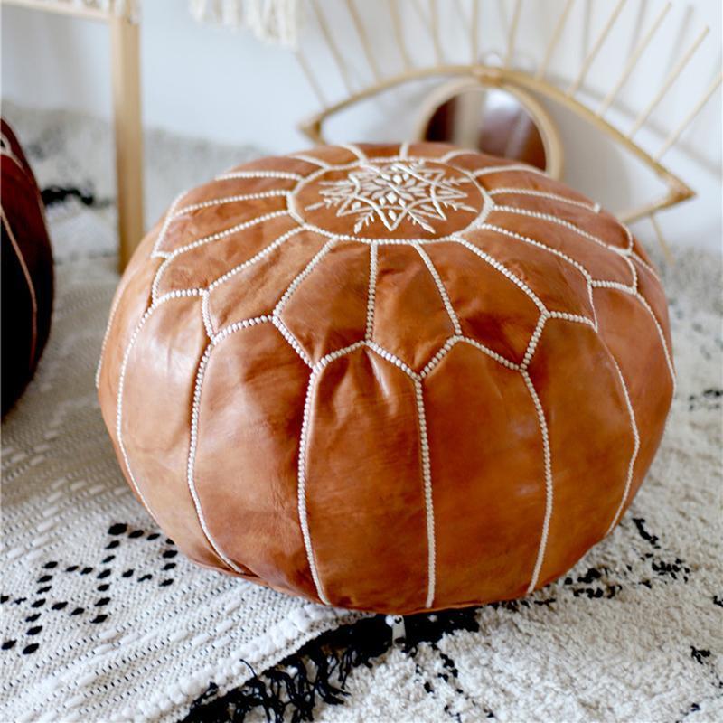 Handmade Genuine Leather Moroccan Pouf Unstuffed