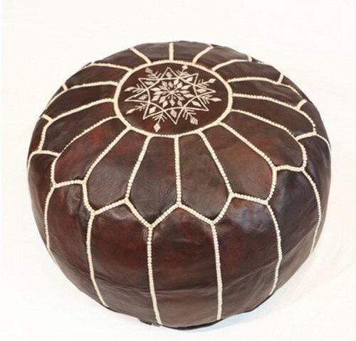 Handmade Genuine Leather Moroccan Pouf Unstuffed