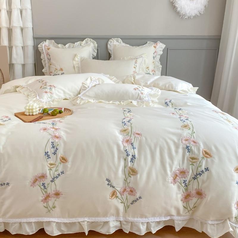 Luxury Floral Embroidery 4 Pieces Bedding Set