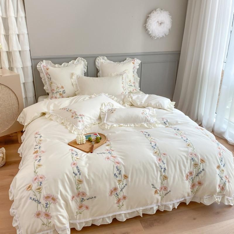 Luxury Floral Embroidery 4 Pieces Bedding Set