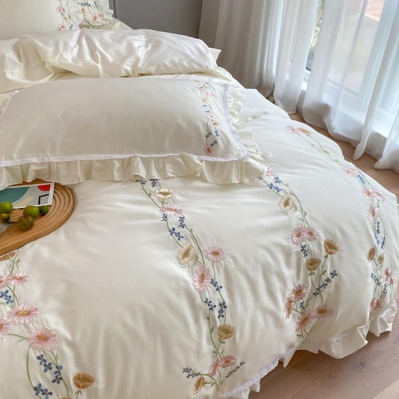 Luxury Floral Embroidery 4 Pieces Bedding Set