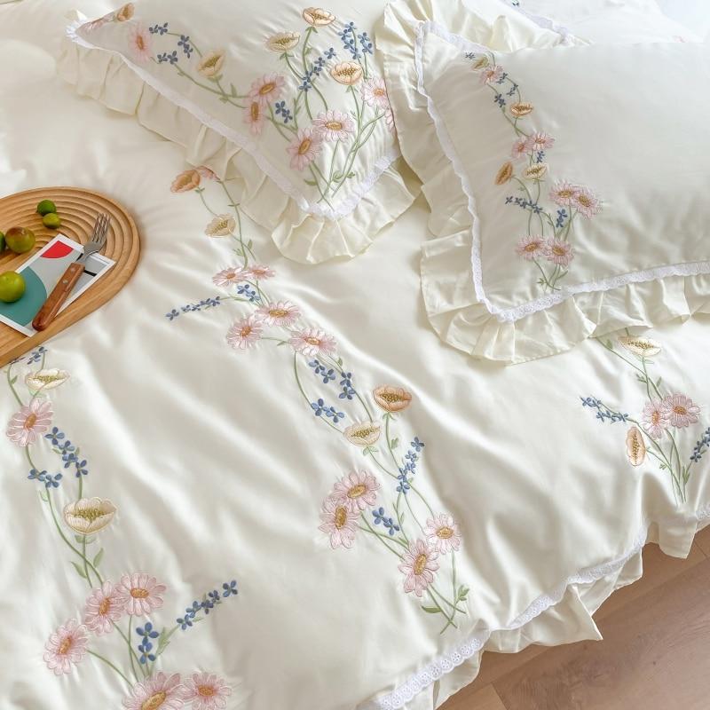 Luxury Floral Embroidery 4 Pieces Bedding Set