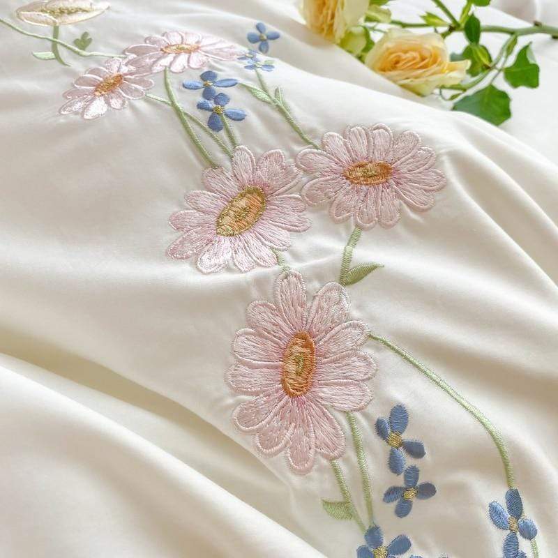 Luxury Floral Embroidery 4 Pieces Bedding Set