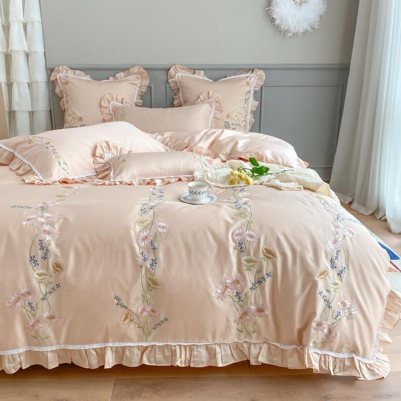 Luxury Floral Embroidery 4 Pieces Bedding Set