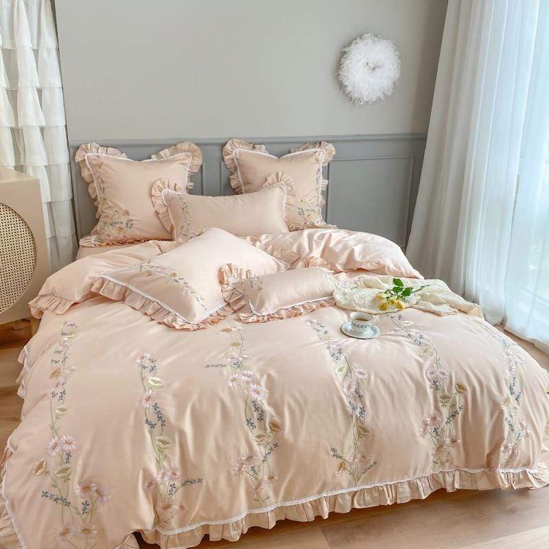Luxury Floral Embroidery 4 Pieces Bedding Set