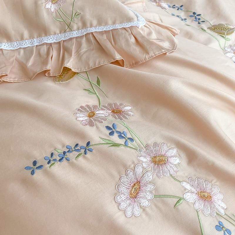 Luxury Floral Embroidery 4 Pieces Bedding Set