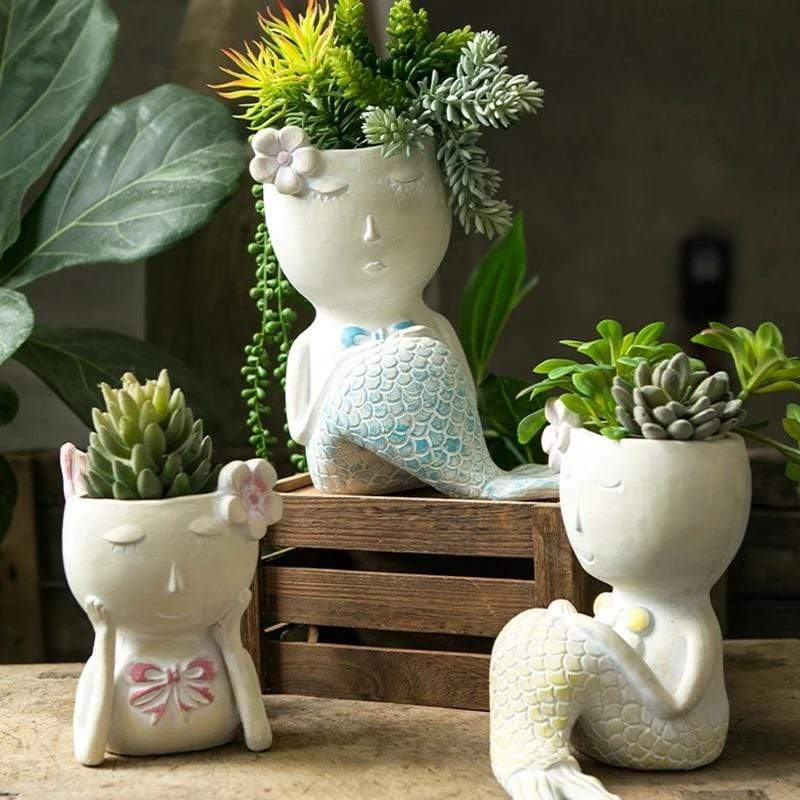 Mermaid Figurine Planter Pot
