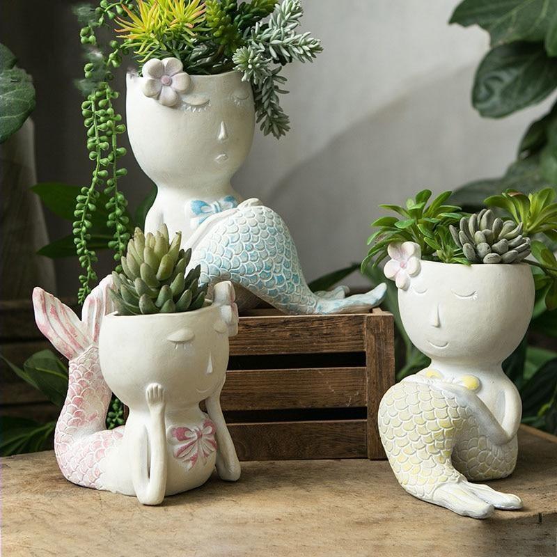 Mermaid Figurine Planter Pot