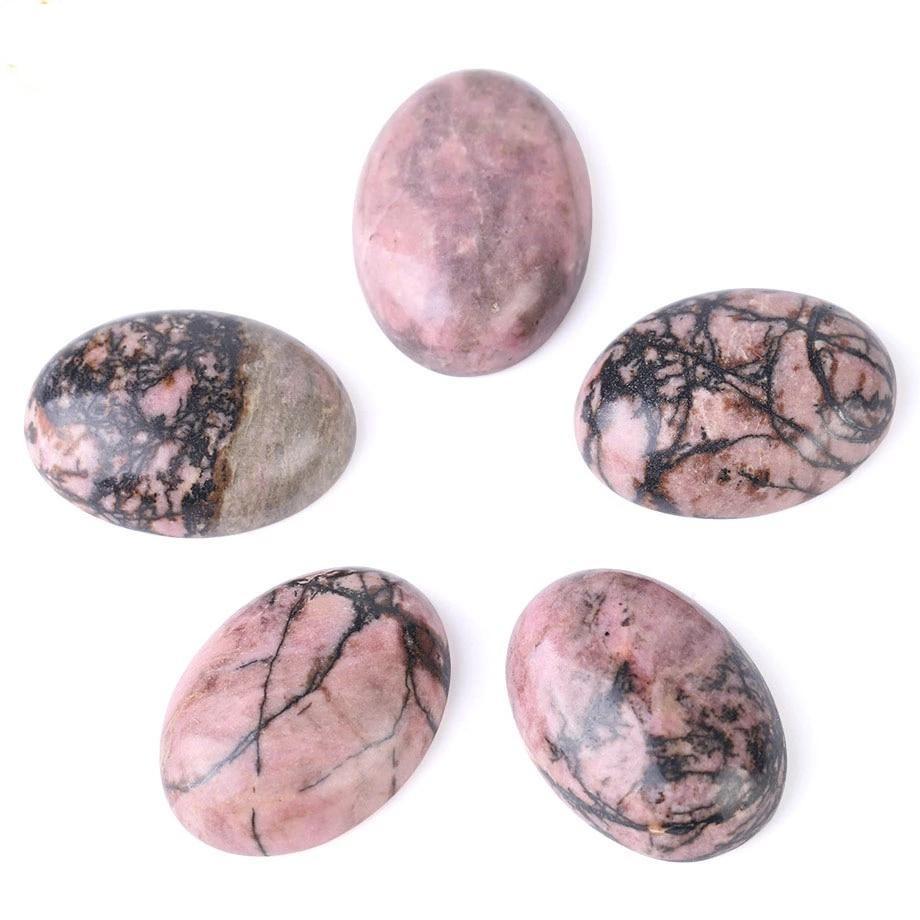 Oval Natural Black Line Rhodonite Stones