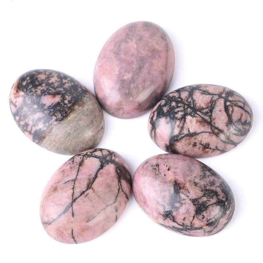 Oval Natural Black Line Rhodonite Stones