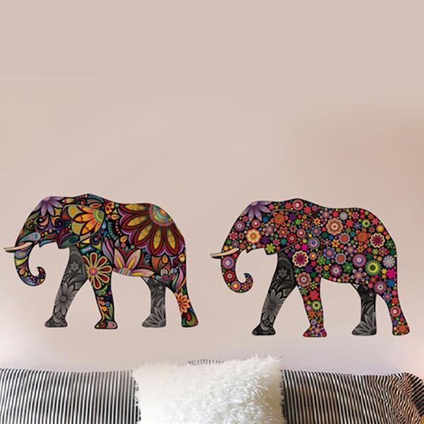 Elephant Flower Pattern Wall Stickers 4pcs