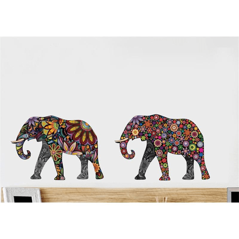 Elephant Flower Pattern Wall Stickers 4pcs