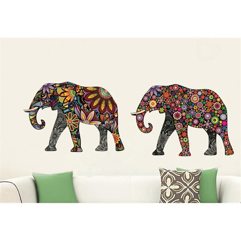 Elephant Flower Pattern Wall Stickers 4pcs