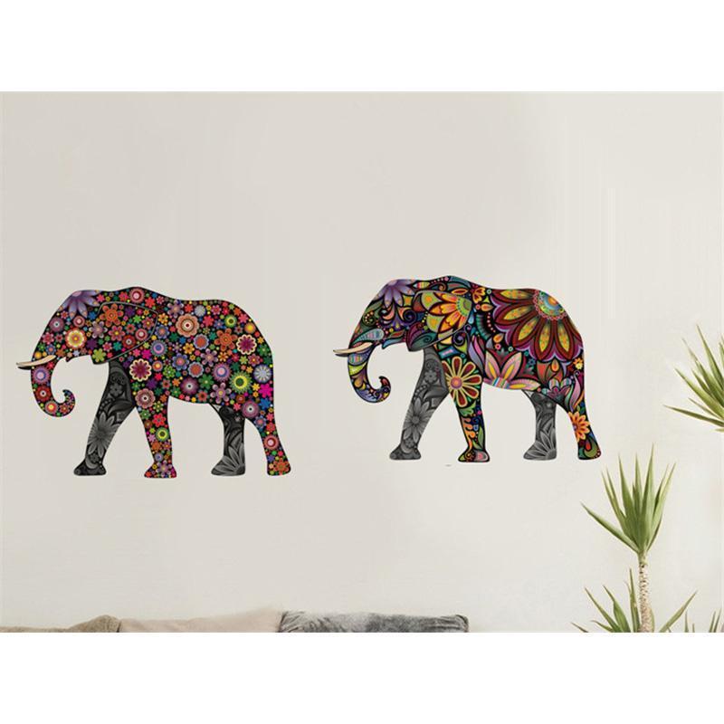 Elephant Flower Pattern Wall Stickers 4pcs