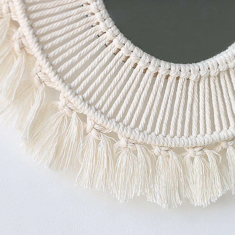 White Macrame Round Mirror