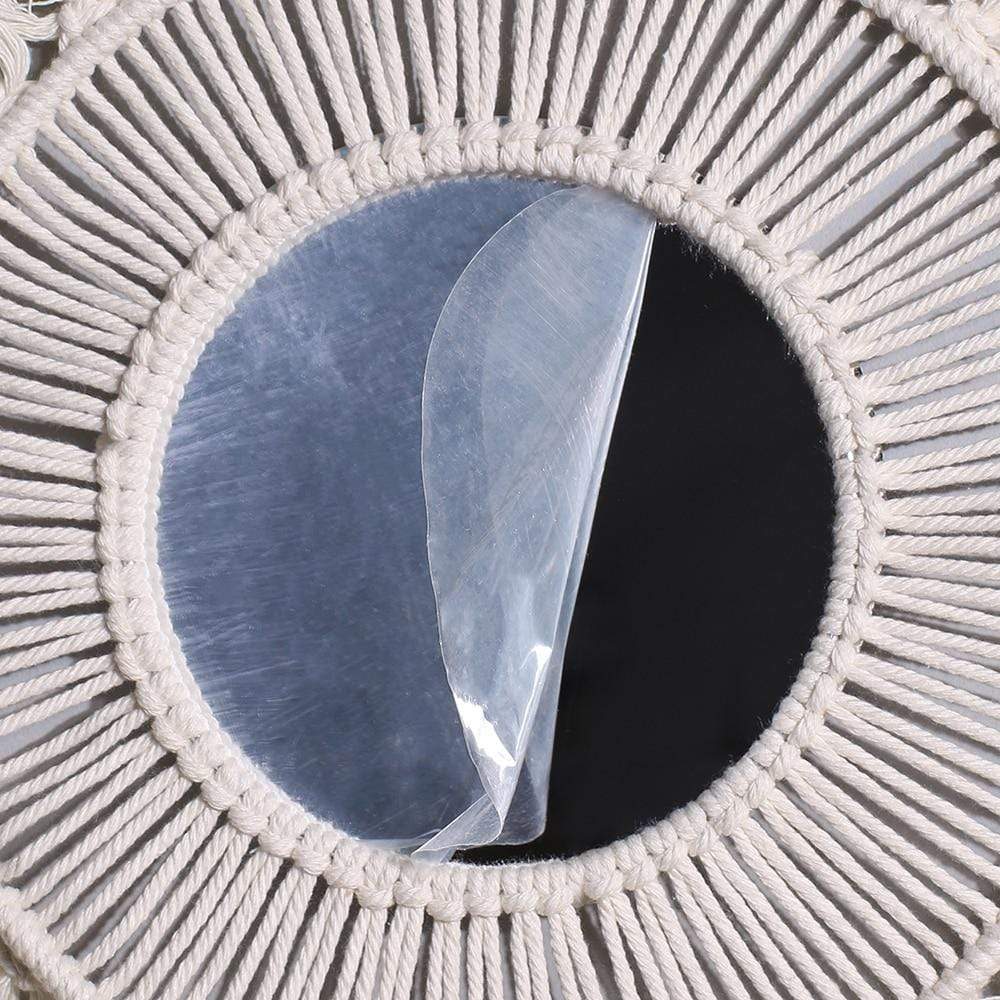 White Macrame Round Mirror