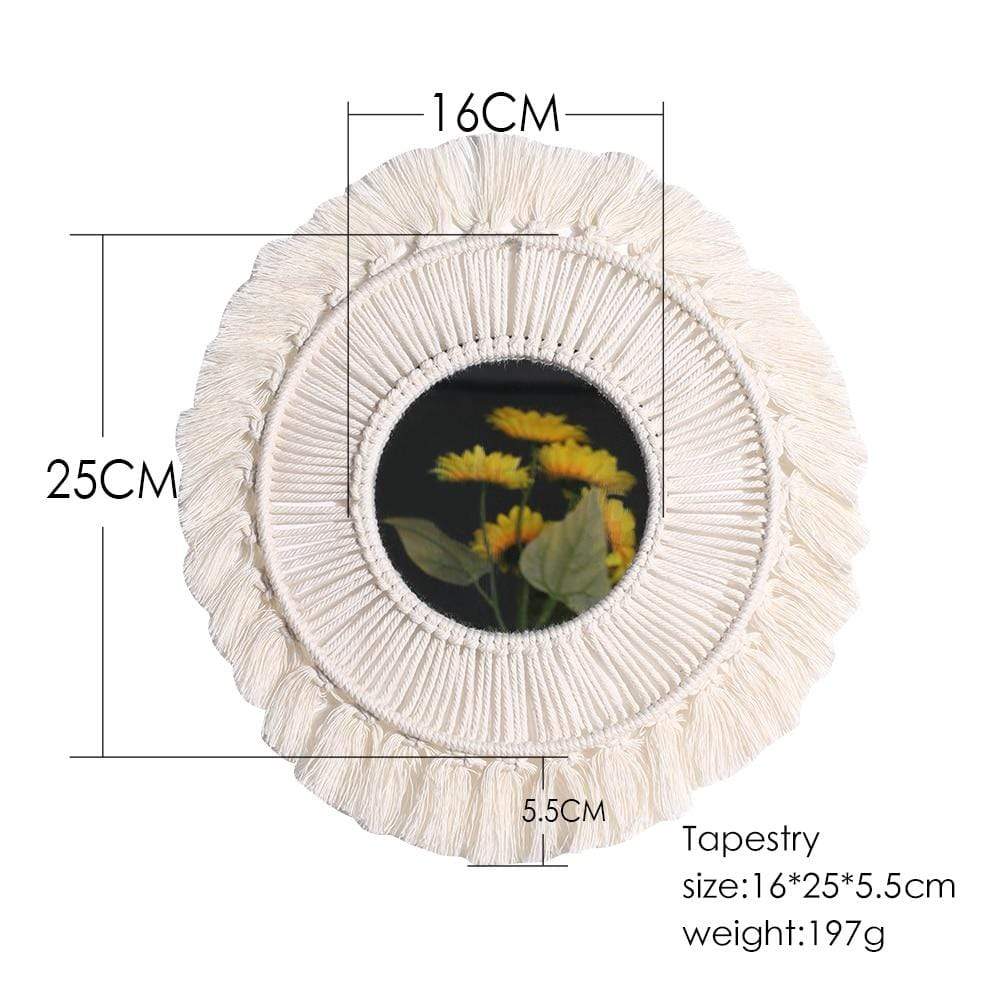White Macrame Round Mirror