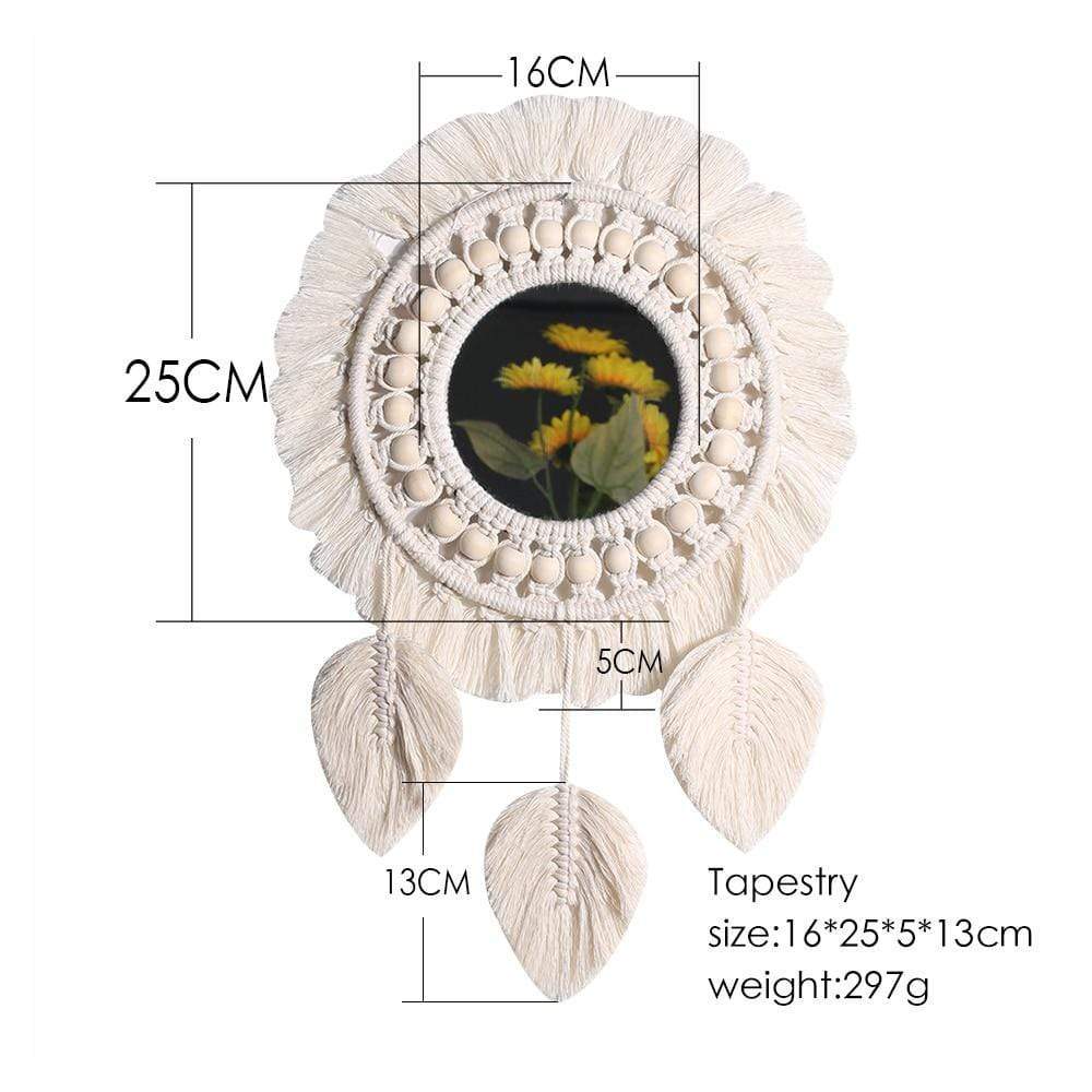 White Macrame Round Mirror
