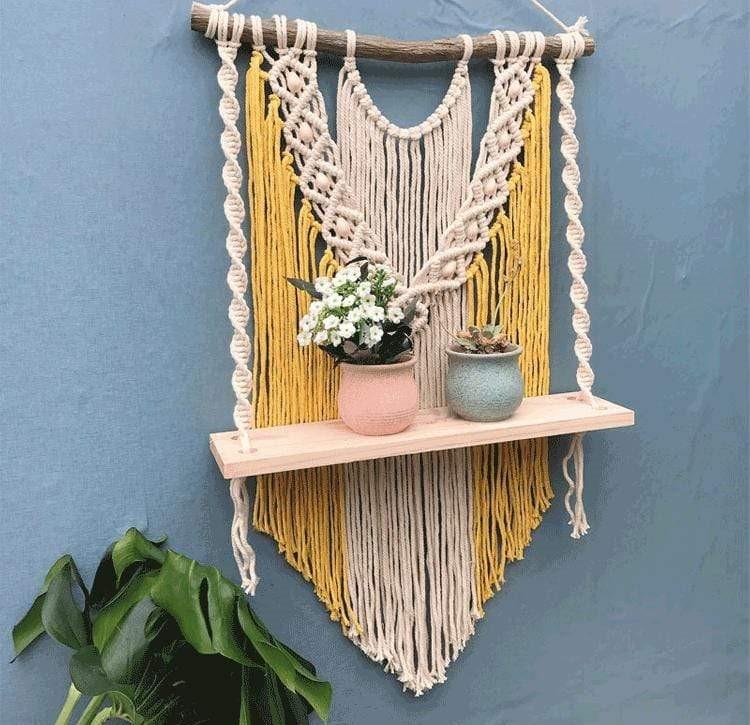 Wooden Macrame Hanging Shelf