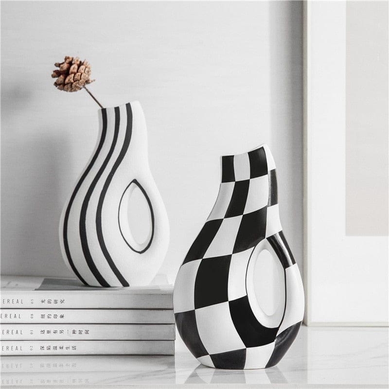 Handpainted Checkered Ceramic Vase