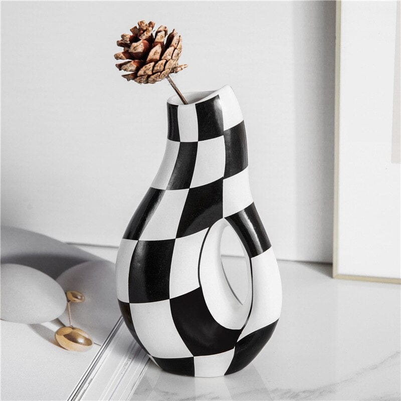 Handpainted Checkered Ceramic Vase