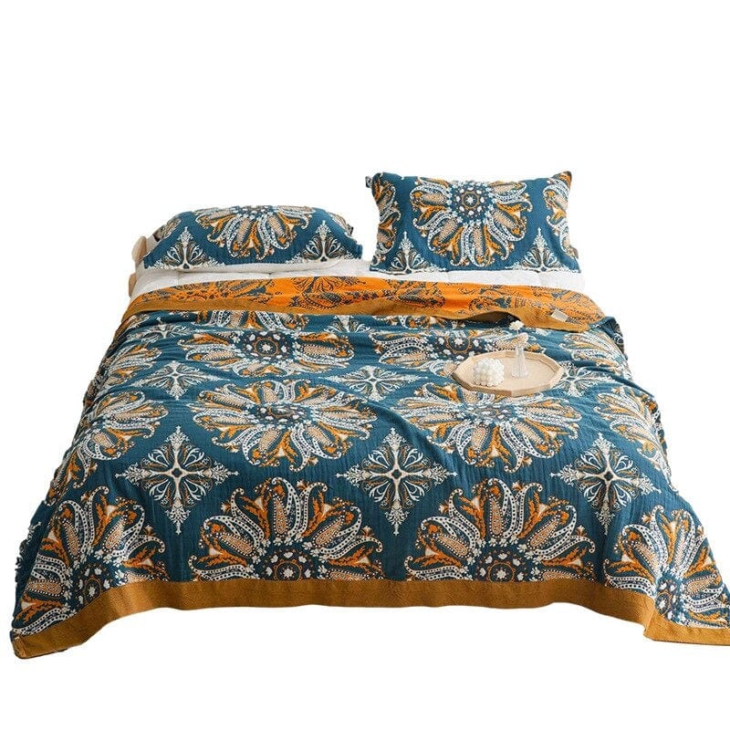 Bohemian Paisley Flower Bedspread in Green