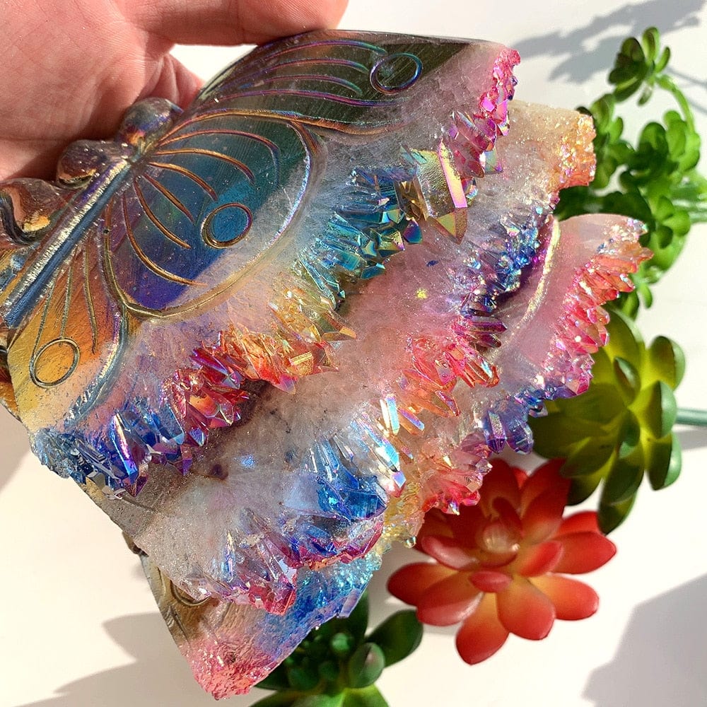 Rainbow Aura Quartz Butterfly Carving