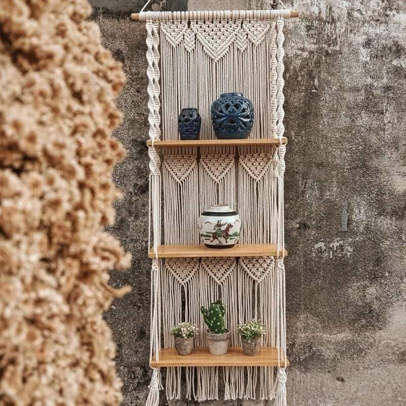 3 Tier Macrame Wall Hanging Shelf