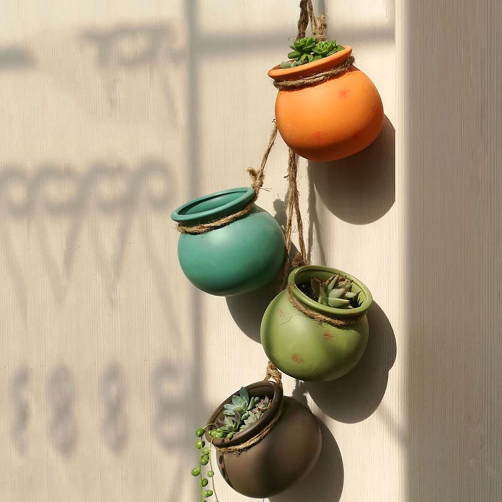 4pcs Multicolor Cauldron-Shaped Ceramic Planters